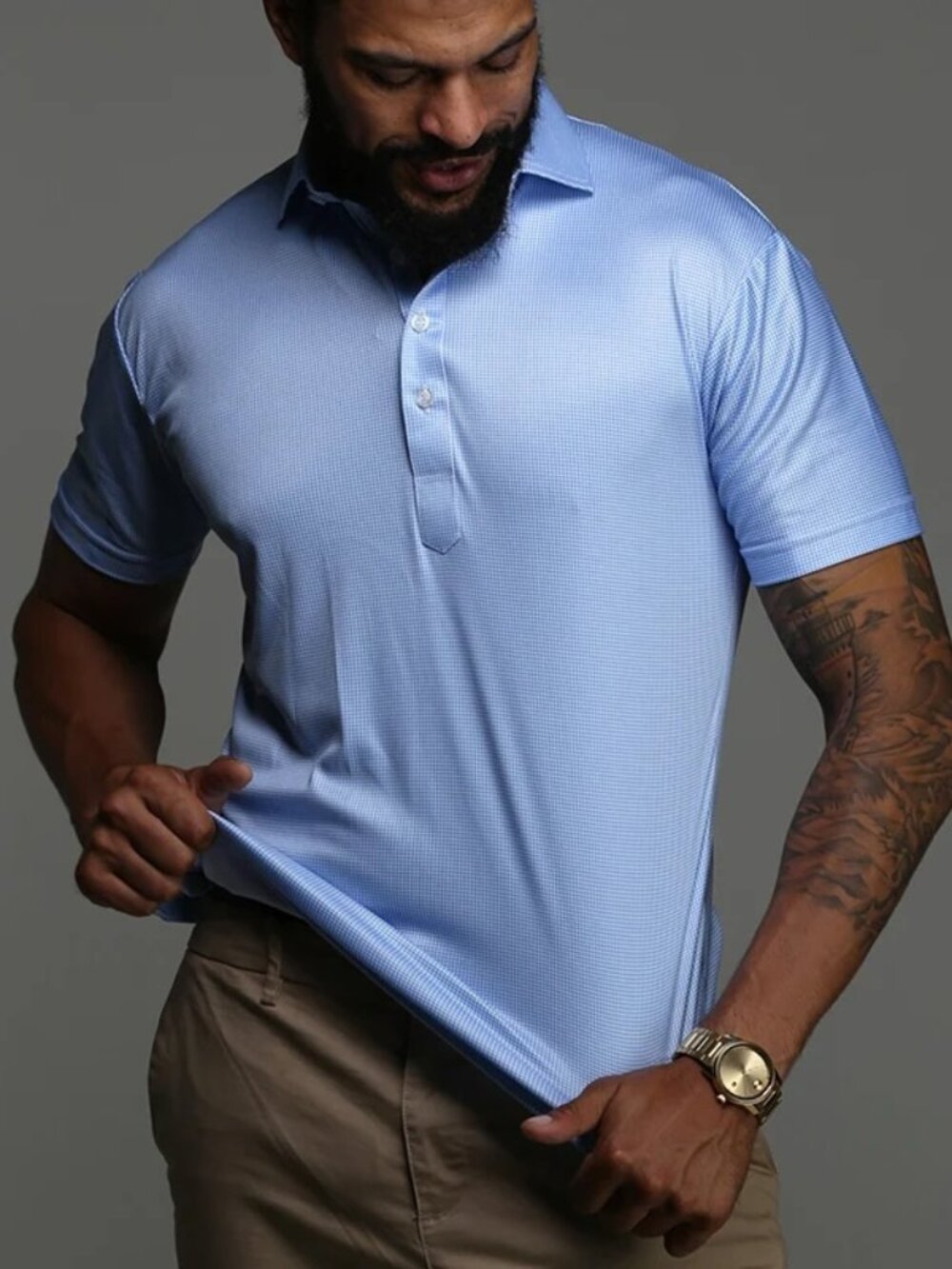 NWT Collars & Co. Semi-Spread Collar Polo Firm Houndstooth Blue Size 3XL 3XLARGE